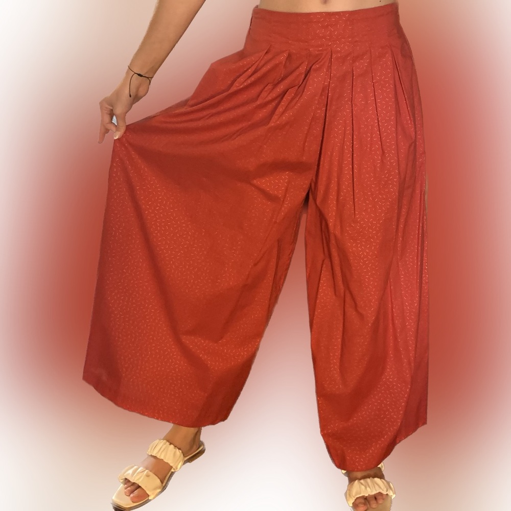 SOLD Vintage Made In The USA red & gold wide leg pants.